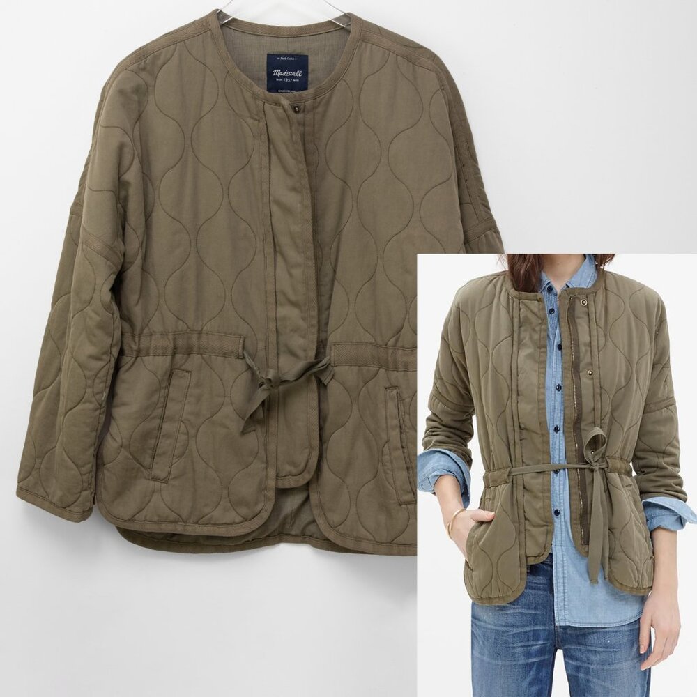 Madewell Quilted Drawstring Jacket Military Olive Army Green Size Large New